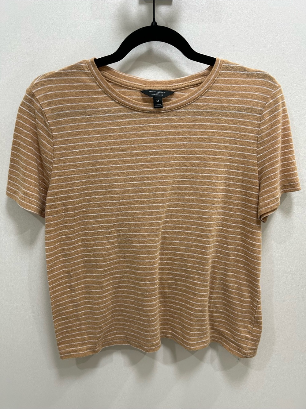 Banana Republic Tan and White Striped Short Sleeve Tee